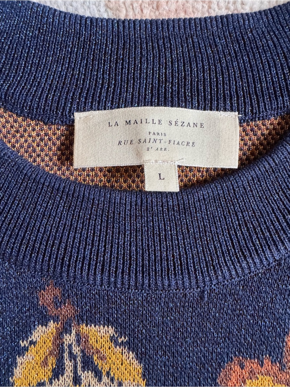 Sezane Emna Jumper - Navy, Camel, Ochre Floral Jacquard - Picture 3 of 4